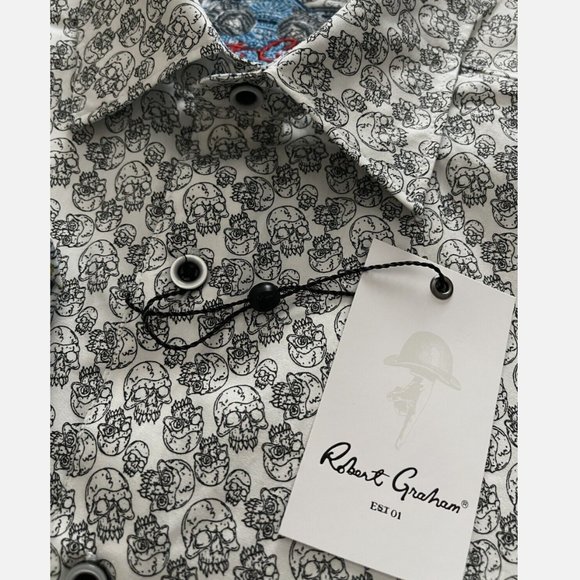 ROBERT GRAHAM Hopkins Skull Print Long Sleeve Button Down Shirt Classic Fit - S - Picture 2 of 16